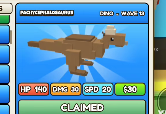 Pachycephalosaurus card, blue header, DINO - WAVE 13, HP 140, DMG 30, SPD 20, $30