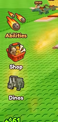 Abilities, Shop, and Dinos stacked on the left